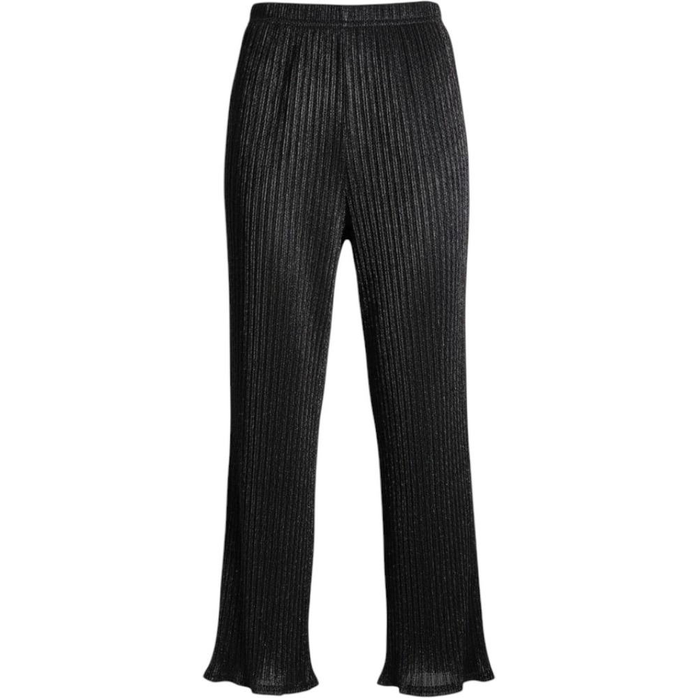 R&M Richards Plisse Pants Women Small Black Metallic Wide Leg Pleated Sparkle